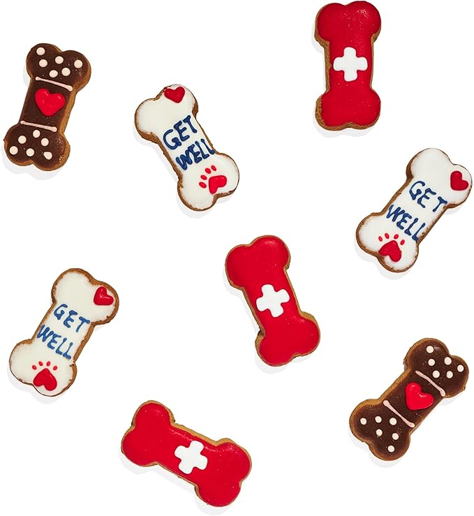 Thoughtfully Pets, Get Well Dog Cookies Gift Set, Crunchy Dog Treats Includes Colorfully Hand Decorated Get Well Themed Biscuits to Brighten Their Day, Set of 8