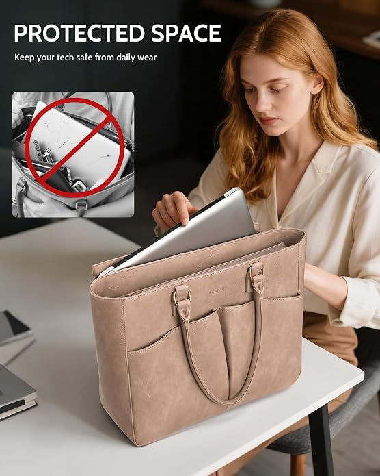 Laptop Tote Bag for Women, Leather Work Tote
