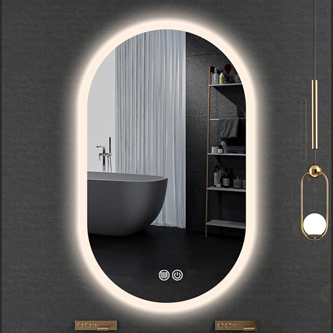 Irregular Bathroom Mirror with 3 Colour LED Light, Wall Mounted Makeup Mirror