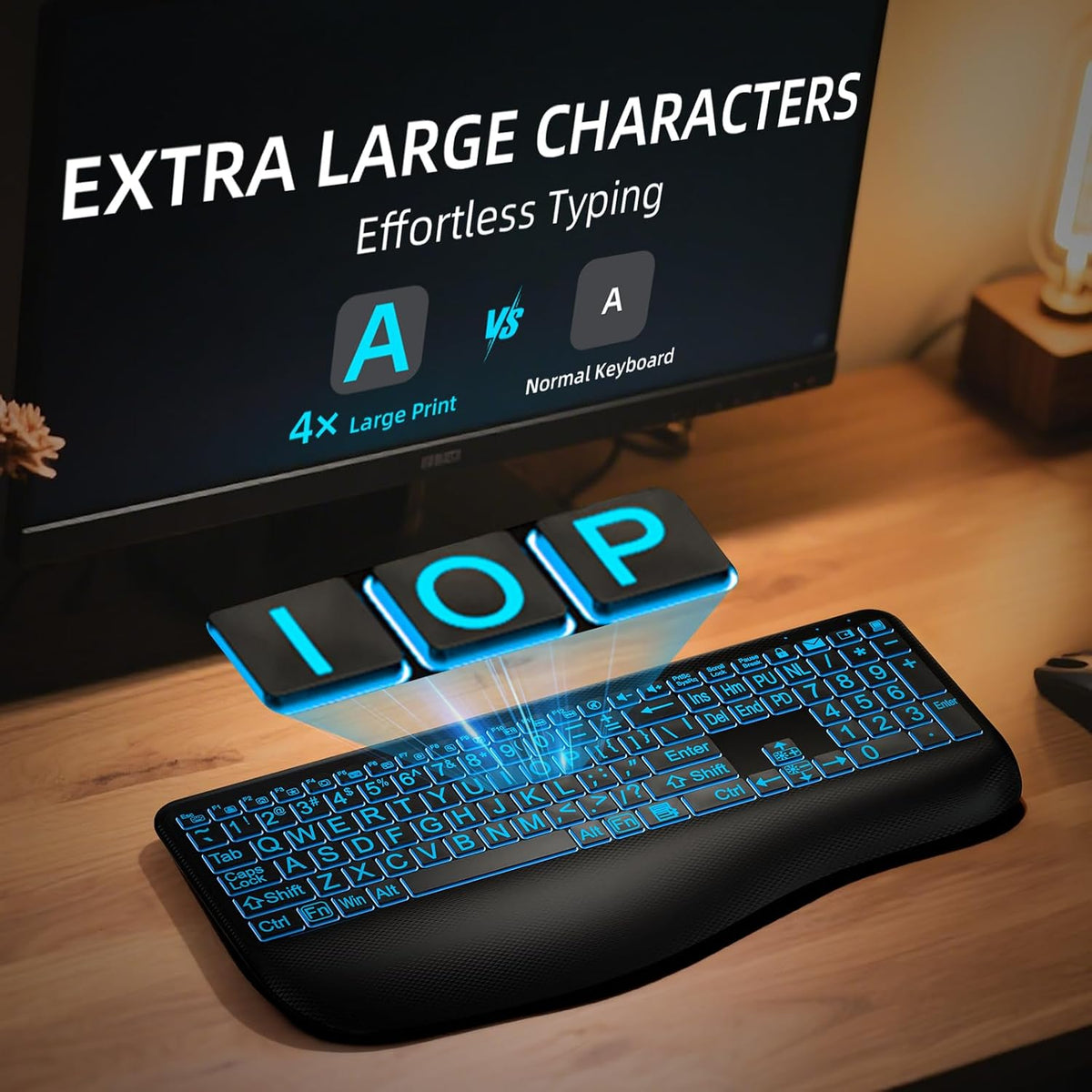 Hamile Large Print Wireless Backlit Keyboard for Windows, Black