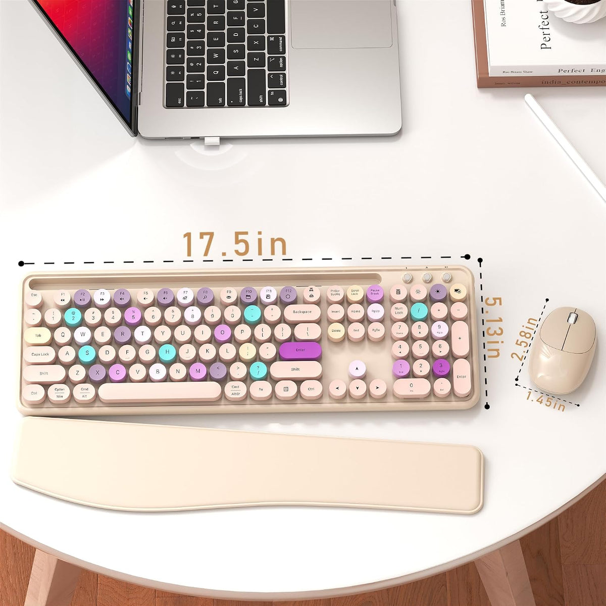 Wireless Keyboard and Mouse Combo with Phone Holder (Khaki)
