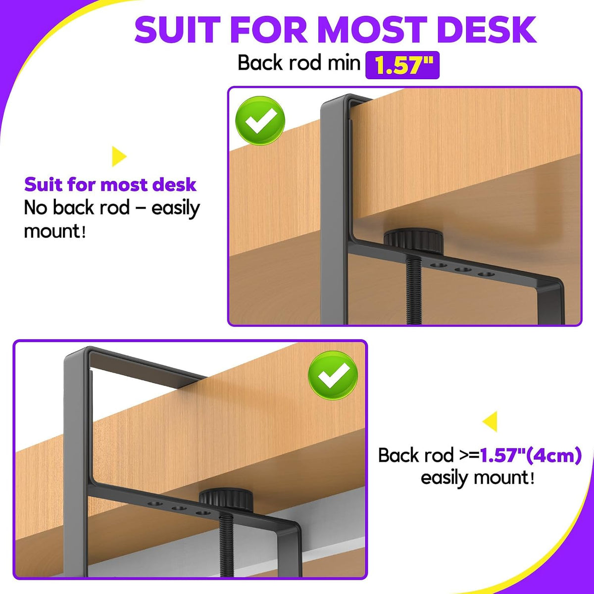Large Under Desk Cable Management Tray, REFLYING 29.1" Cable Management Under Desk No Drill,Adjustable Clamp Cord Wire Organizer, Cord Hider for Standing Table, Wire Hider for Office,Home (Medium)