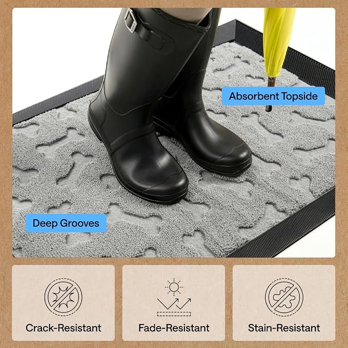 GORILLA GRIP 100% Waterproof All-Season WeatherMAX Doormat 35x23, US Designed