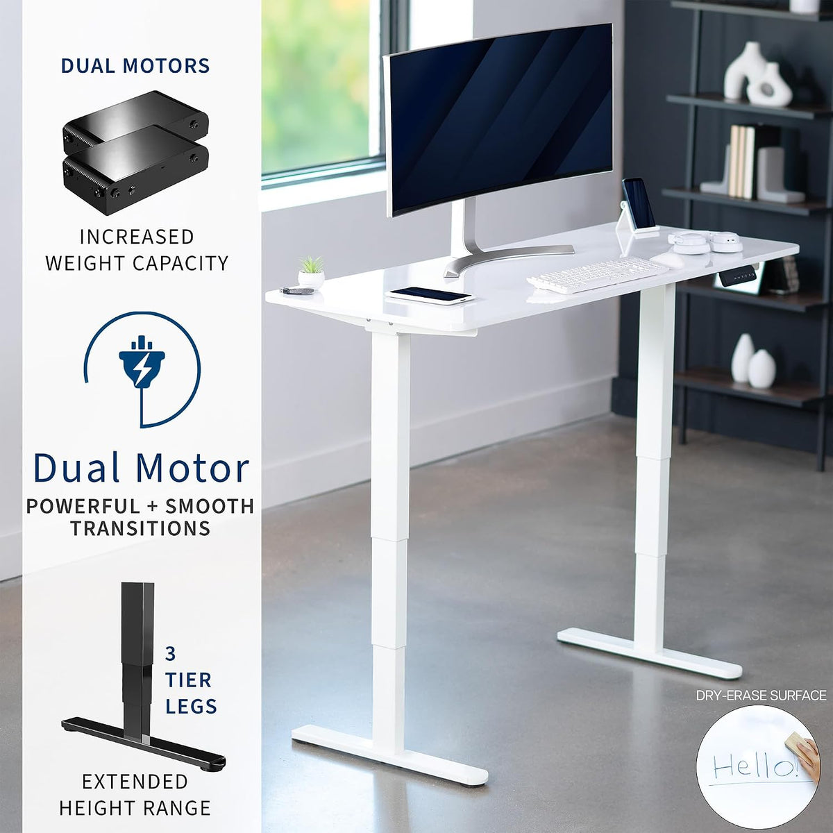 VIVO White Dry Erase 60 x 24 in Standing Desk, DESK-KIT-2W6WE