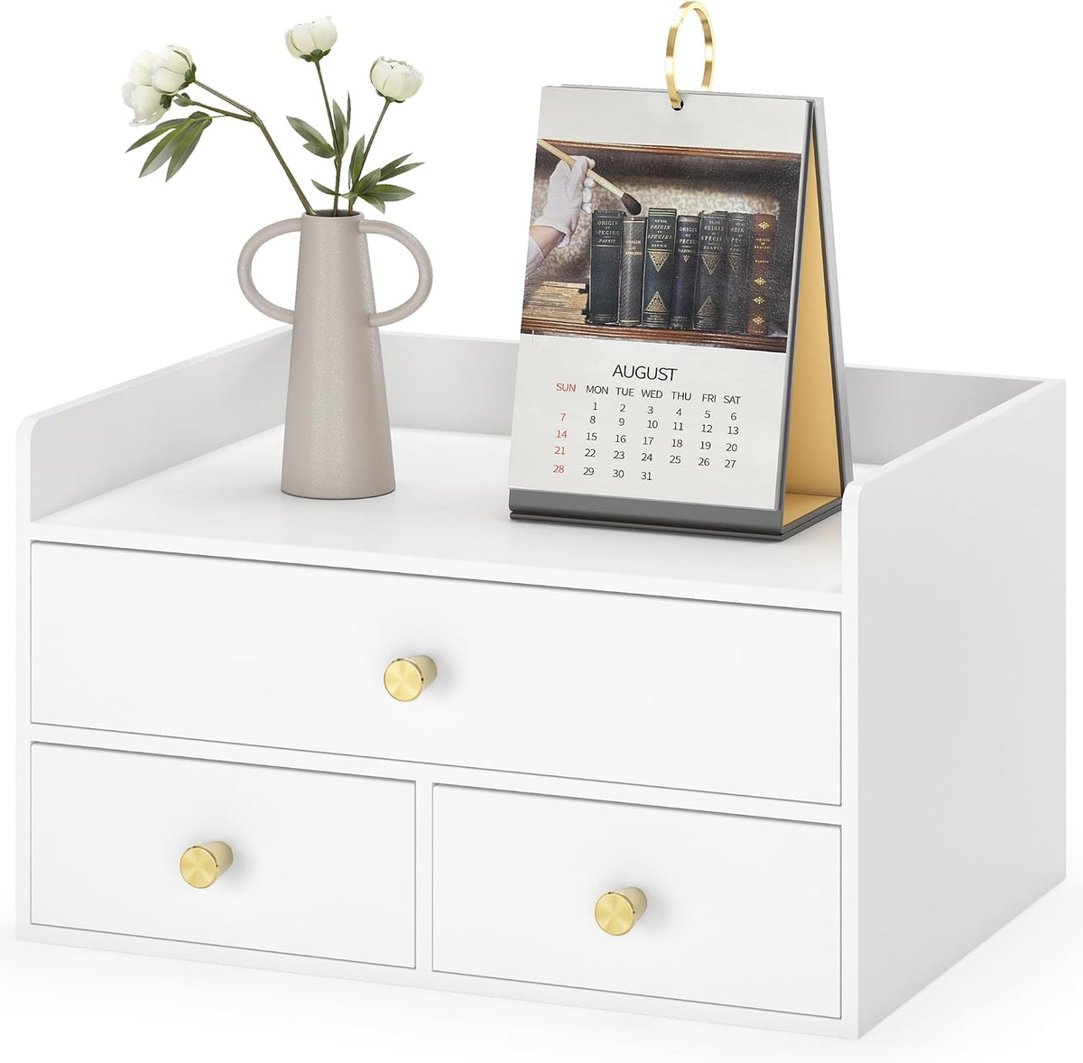 Bamboo Desk Organizer - Stackable, No Assembly Required, Ideal for Office/Home Use - Perfect for Toiletries, Stationery, Accessories. (White, Fence three Desk Organizer)