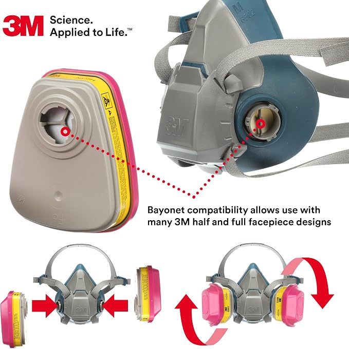 3M P100 Respirator Cartridge/Filter 60923, 1 Pair, NIOSH Approved, Helps