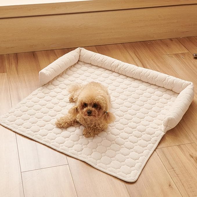 Pet Couch Covers for Sofa, 29" L × 29" W Calming Dog Bed Fluffy Dog Plush Mat for Furniture Protector with Bolster, Washable Removable Couch Cover for Small, Medium, Large Dogs and Cats (White)