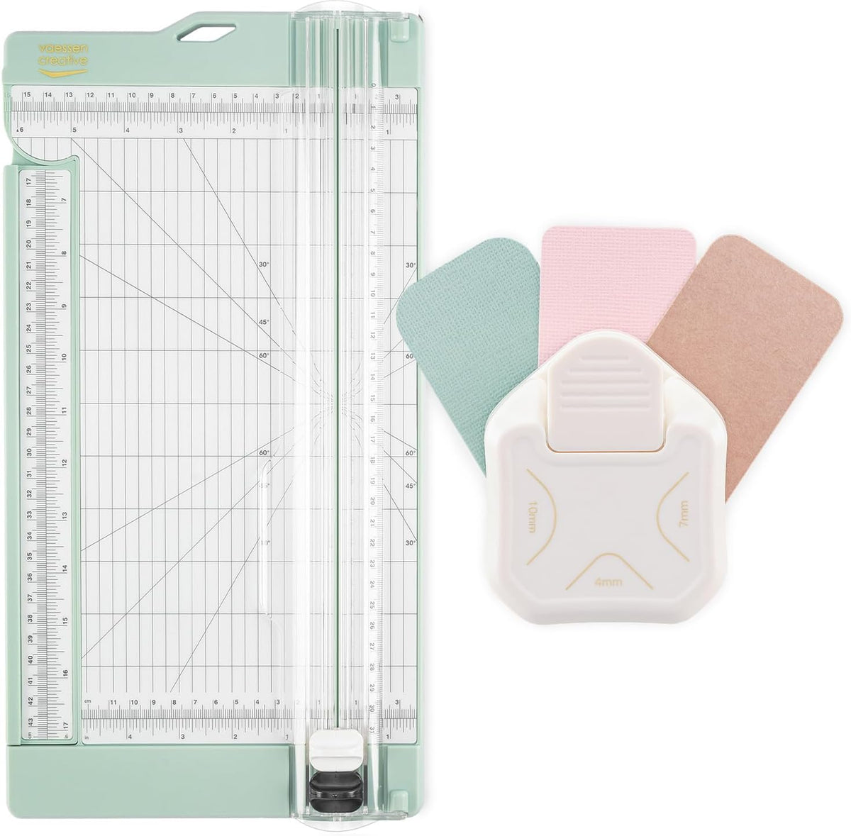 Vaessen Creative Paper Cutter with Scoring Board 6 x 12" (15.2 x 30.5 cm) & 3-in-1 Corner Cutter (4-7-10 mm) – Trimmer & Craft Punch for Journaling, Gift Boxes, Scrapbooking, Card Making & DIY