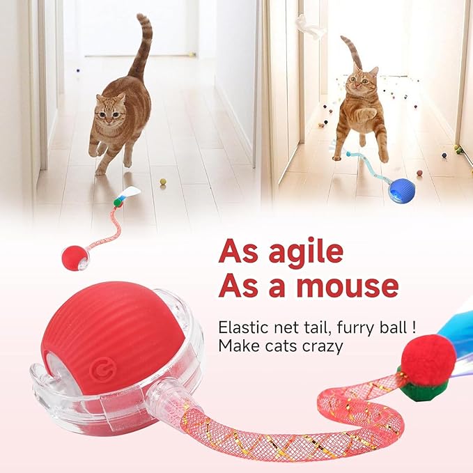 Speed 2.0 Tail Interactive Cat Toys for Indoor Cats, Chirping & Motion Activate Cat Toy, Smart Kitten Rolling Ball Moving Ball Toys, Rechargeable Dog Cat Bal l for Enrichment Exercise (New Yellow)