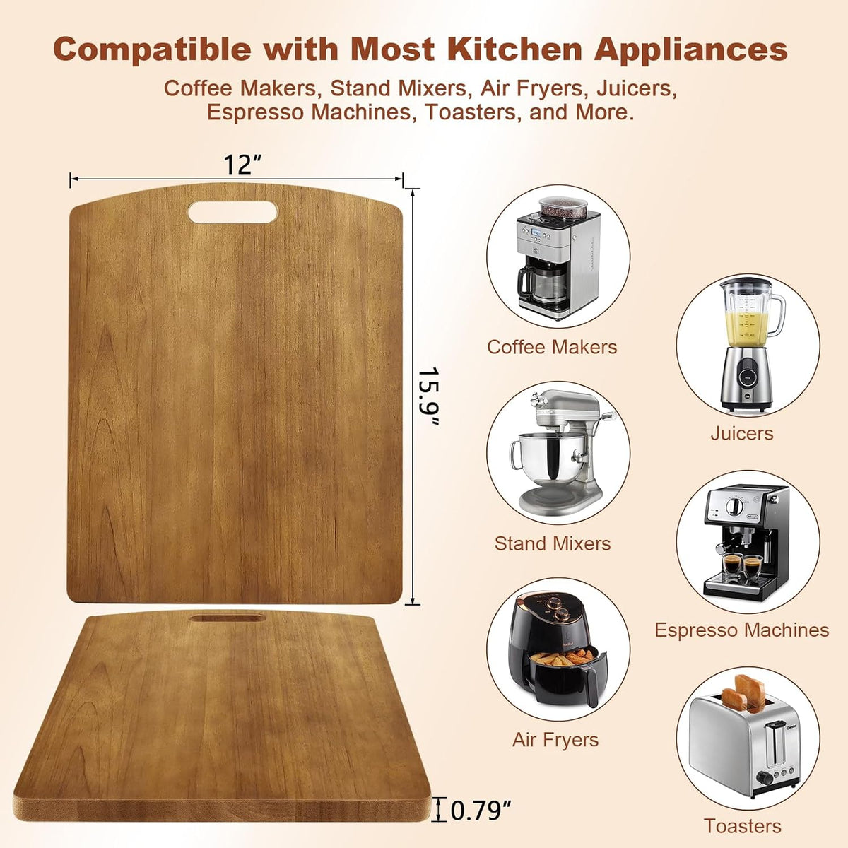 Sliding Tray for Coffee Maker - Solid Wooden Appliance Slider with 360° Smooth Rolling Wheels for Heavy Kitchen Appliances, Easy Under - Cabinet Access (Approach 16" D x 12" W)