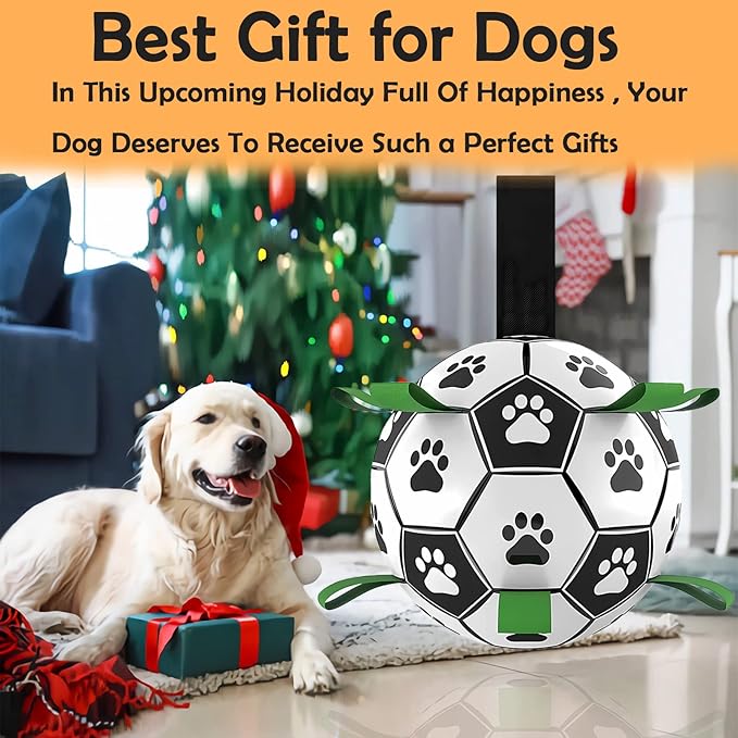 Dog Toys Soccer Ball with Straps, Interactive Toys for Tug of War, Puppy Birthday Gifts, Dog Tug Water Toy, Durable Dog Balls for Medium & Large Dogs（5 Inch