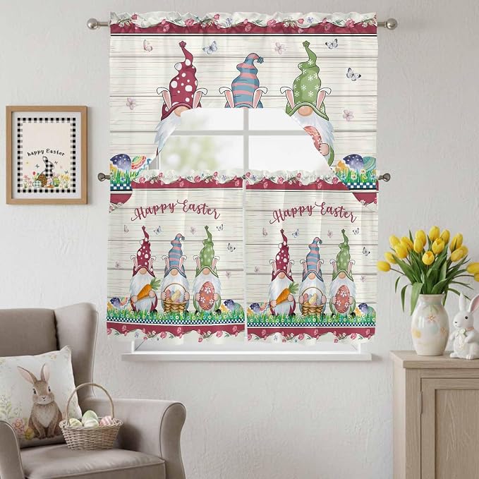 Swag Valance Curtains, Happy Easter Gnomes