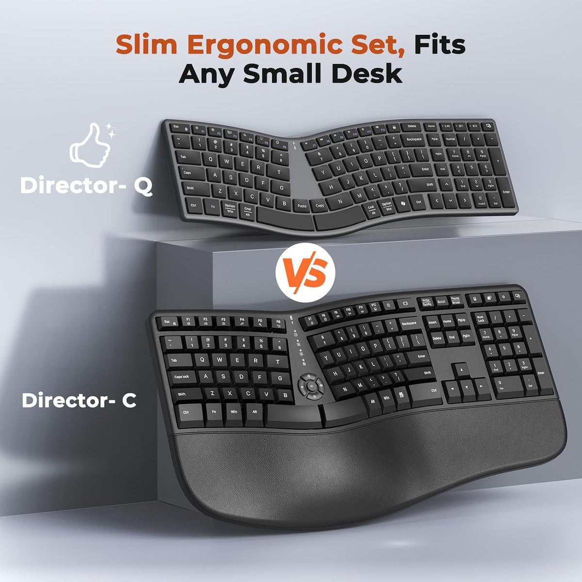 MEETION Wireless Ergonomic Keyboard, Split S-Curve, Bluetooth & 2.4G, Black