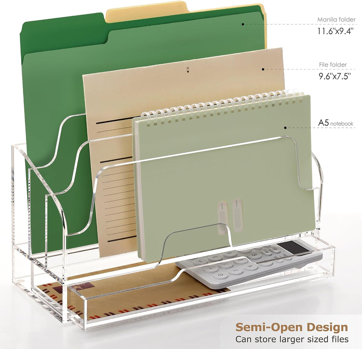 SANRUI Clear Desk Organizer Holder with Drawers, Acrylic File Mail Sorter