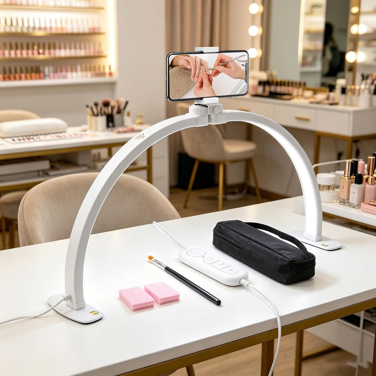 SHIVARA Nail Light for Desk, 29" Half Moon Light for Nail Desk, White