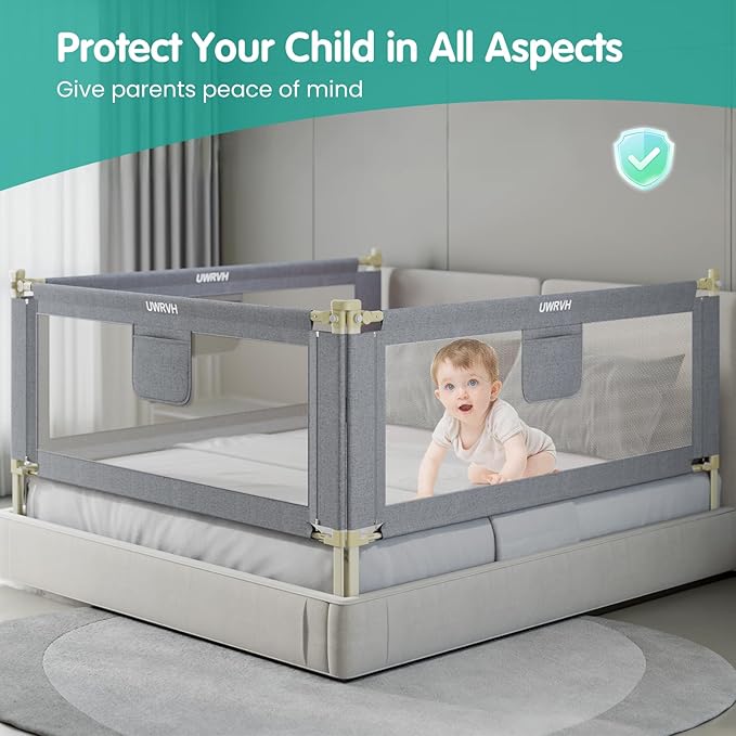 Bed Rails for Toddlers，Toddler Bed Rails，Bed Rail for Baby - Adjustable Height Bed Guard with Child Safety Lock, Universal Fit for King/Full/Twin Beds (Grey, 1 Side 39Inch)
