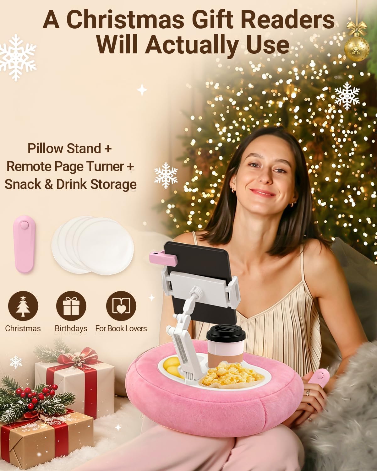 Pillow Stand & Remote Page Turner for Bed, Compatible with Kindle