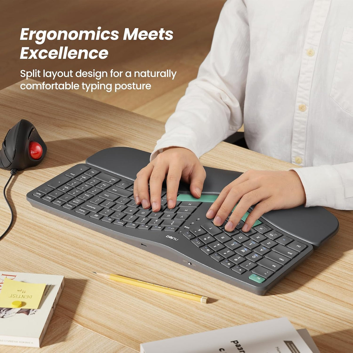 Nulea Ergonomic Split Keyboard Wireless Cushioned Wrist Rest Rechargeable