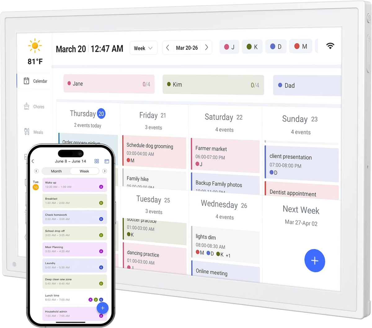 10.1" Digital Calendar, Smart Touchscreen Chore Chart & Planner, White