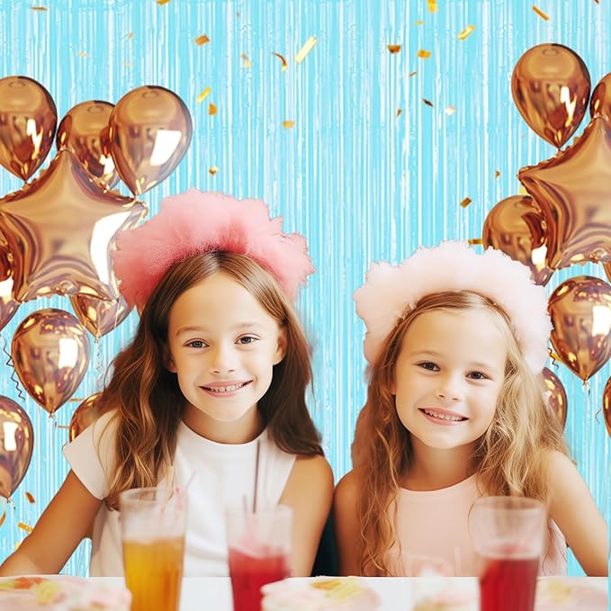 3 Pack Foil Fringe Backdrop - Pastel Blue Shiny Tinsel Curtains for Party Decoration/Photo Booth Props - 3.3x8.2 FT Metallic Foil Backdrop for Birthday, Wedding, Graduation, Christmas.