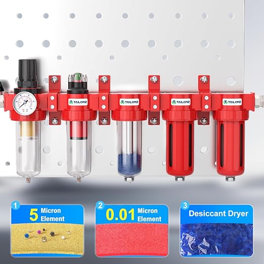 TAILONZ PNEUMATIC 0-150PSI 3/8 Inch NPT Red Industrial Grade 5 Stage Air Drying