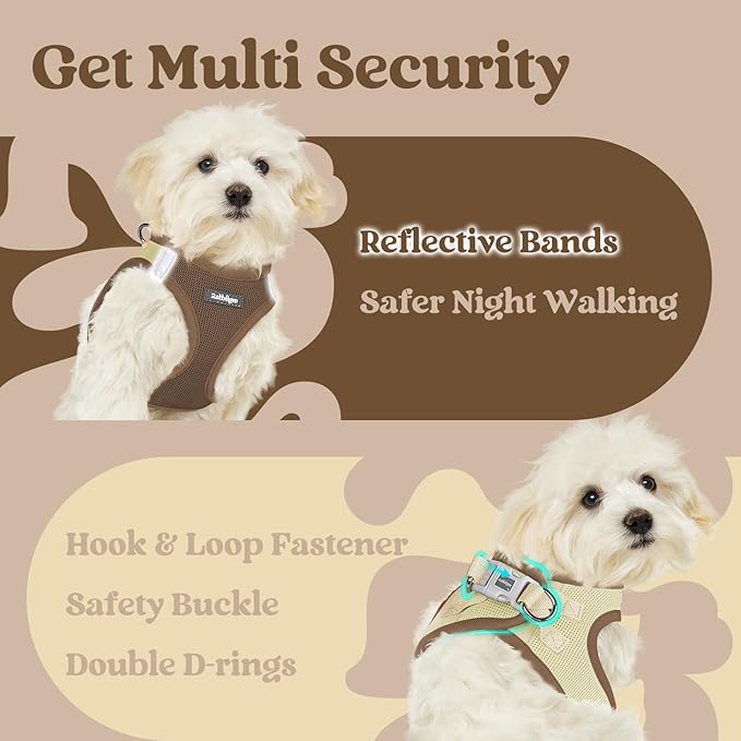 rabbitgoo Small Dog Harness, Step-in Soft Mesh Puppy Vest with Safety Buckle, Breathable Reflective Pet Harness for Small Sized Dogs, Brown & Beige XS