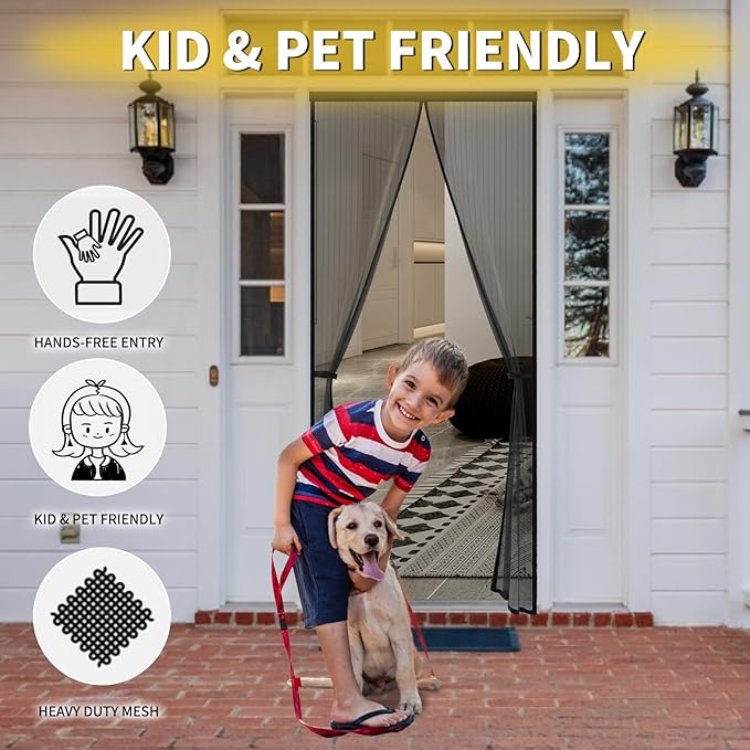 Reversible Left Right Side Opening Magnetic Screen Door for 72 x 80in French Door, Screen Itself Size: 74" x 81", Glass Sliding Door Heavy Duty Screen Door Mesh Curtain for Front Patio Or Large Door