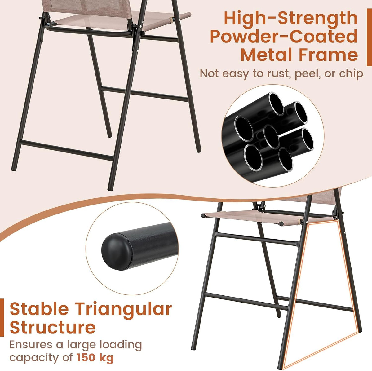 COSTWAY Outdoor Folding Bar Chairs Set of 2 with Armrest and High Back