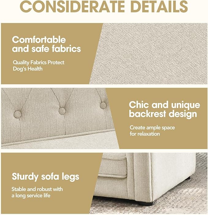 Dog Sofa Couch for Medium to Large Dogs, Memory Foam Dog Couch with Washable Fabric, Removable Cushion, Sofa Bed for Medium and Large Dogs, Beige