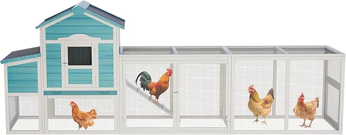 Wooden Chicken Coop with Nesting Box and Free-Range Door – Outdoor Hen House for 3–4 Chickens, All-Weather Asphalt Roof, Secure Locks & Easy-Clean Sliding Tray Blue