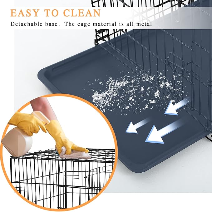 Large Dog Crate 42 Inches Double Door Pet Crate Folding Metal Wire Dog Cage with Divider Panel Leak-Proof Plastic Pan Indoor Outdoor Pet Crates for Medium and Large Breed Pet Animals Black