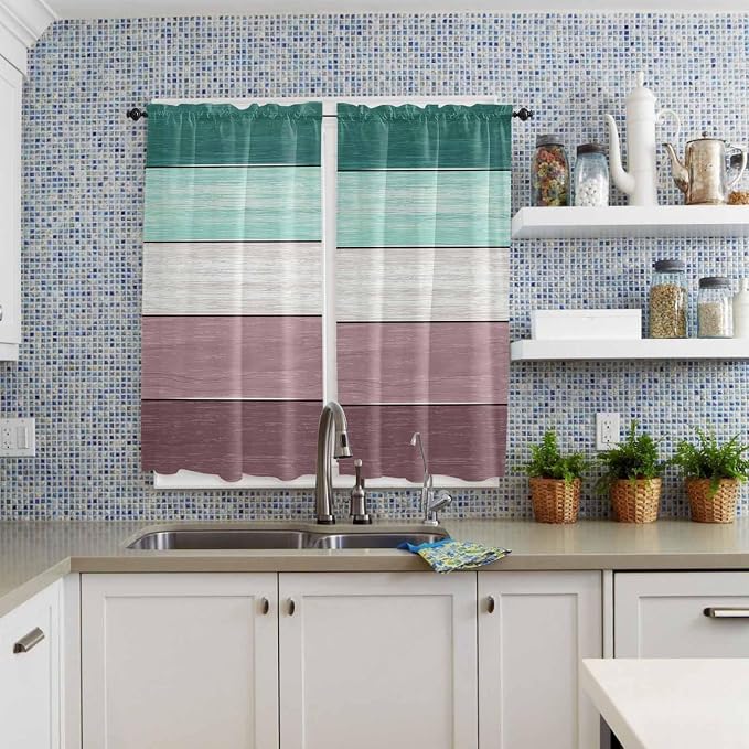 Retro Farm Woodcuts Texture Window Valance Curtains, 2 Panel