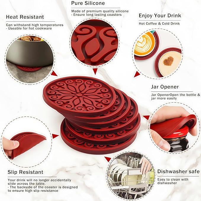 Coasters for Drinks, Resistant Reusable Silicone Coasters