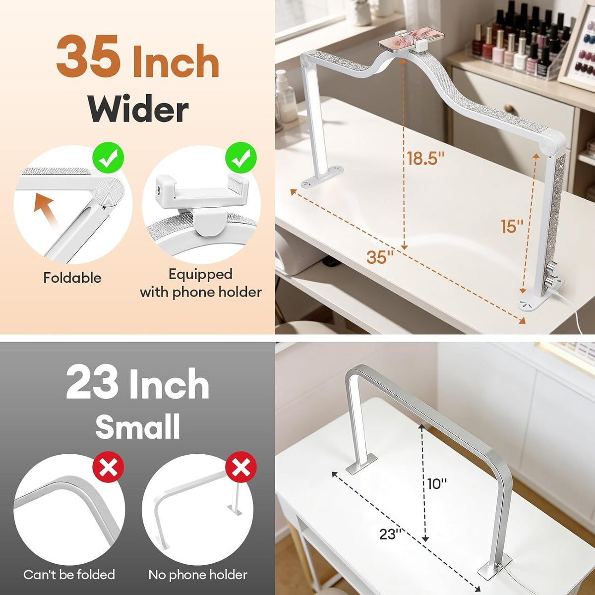 Arch Half Moon Light - Nail Lamp for Desk Foldable Nail Tech Light