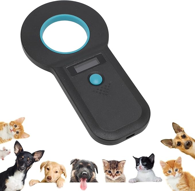 Diyeeni Portable Pet Chip Scanner, Animal Handheld Reader, 128 Sets of Data Storage, 15 Digits Animal Chip Registration RFID Microchips Scanner, USB Connects to PC (Black)
