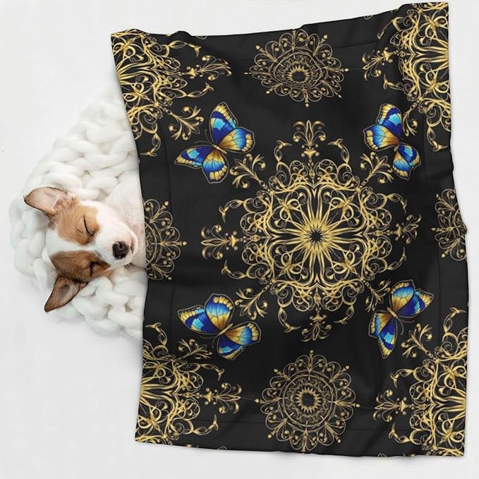 Dog and Cat Blanket in One, Colorful Mandala Art Flower Tie Dye, Double Sided Plush Throw with Raised Dot Pattern on One Side and Flat Velvet on Other for Variety