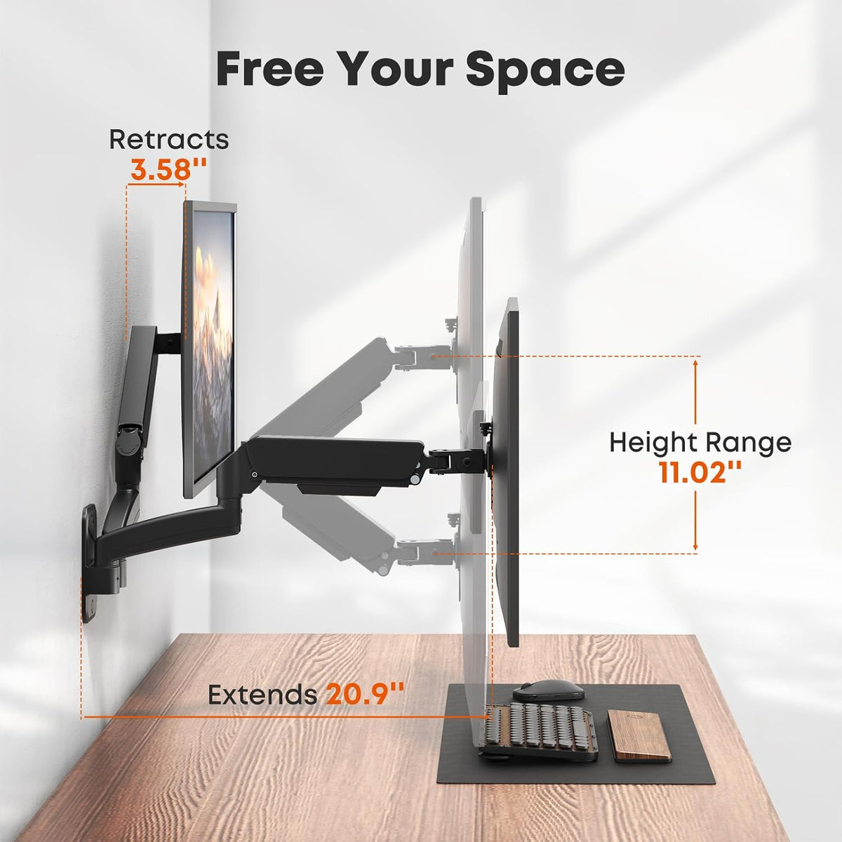 Dual Monitor Wall Mount for 17-32 inch Flat/Curved Computer Screens