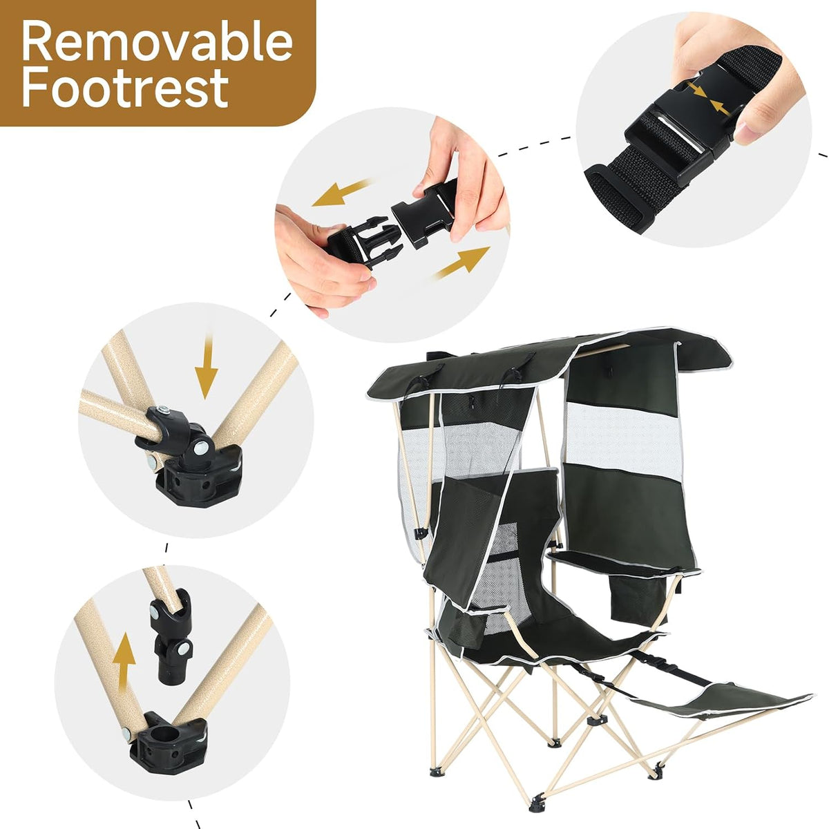 CDEN Canopy Chair, Chair with Shade, Umbrella Chairs, Foldable Camping Chairs, with Detachable Footrest, Cooler Bag, Cup Holder, for Camping, Picnic, Sports, Patio, Traveling (1 Pack)