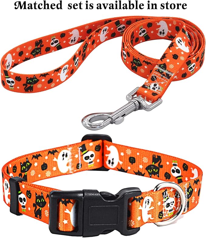 Halloween Dog Collar - Pumpkin Bat Ghost Pattern - Adjustable for Small Medium Large Dogs(Halloween,XS)