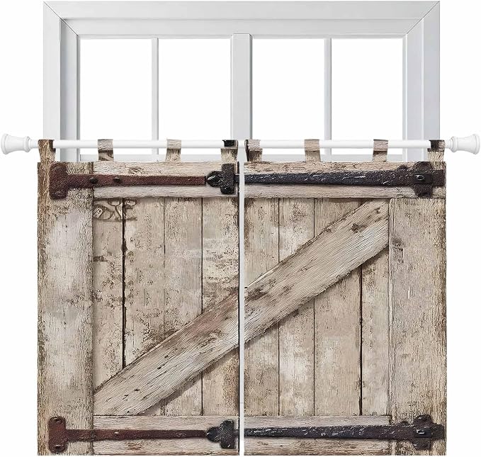 Farmhouse Wood Grain Bedroom Curtains 63 Inch Length, Window Curtains Tab Top