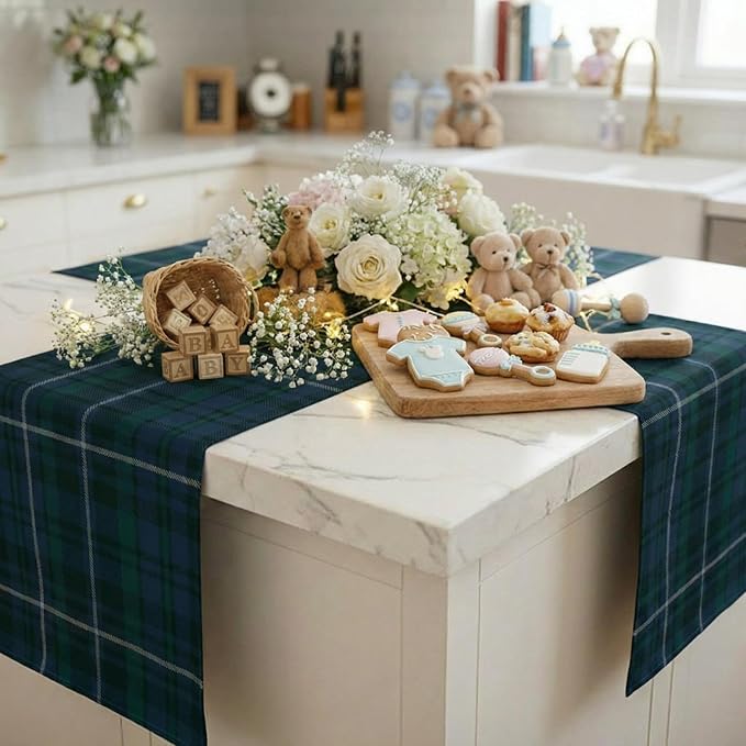Gilprop 6 Pcs 72 x 13'' Tartan Plaid Bear Babyshower Table Runner Vintage