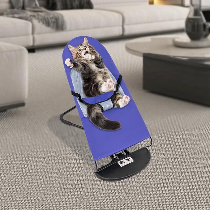 Pet Rocking Chair, Portable Foldable Pet Rocker Bed with 3-Level Height Adjustment, Pet Hammock for Small Dogs & Cats up to 33lbs, Breathable Mesh Hanging Bed with Safety Buckle (Purple)