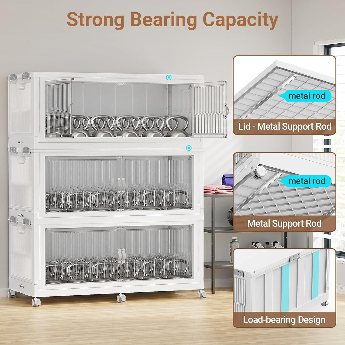 BROVIEW 1360Qt Stackable Storage Bins with Lid for Home Dorm, 4Pack White