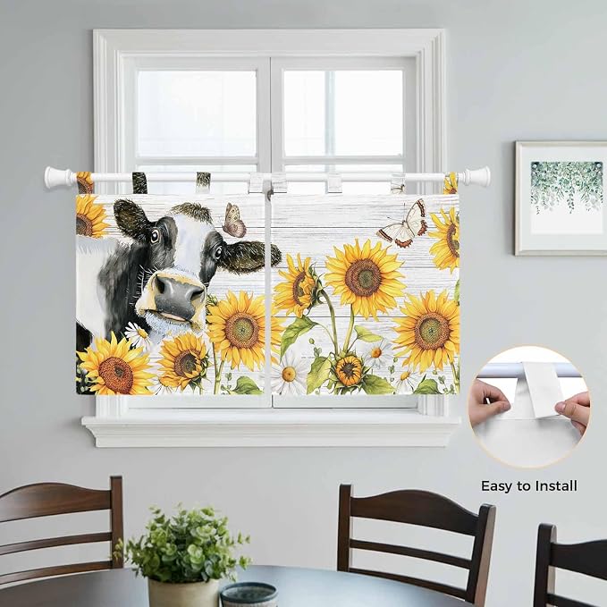 Retro Farmhouse Floral Kitchen Curtains 36 Inch Length, Small Window Curtains