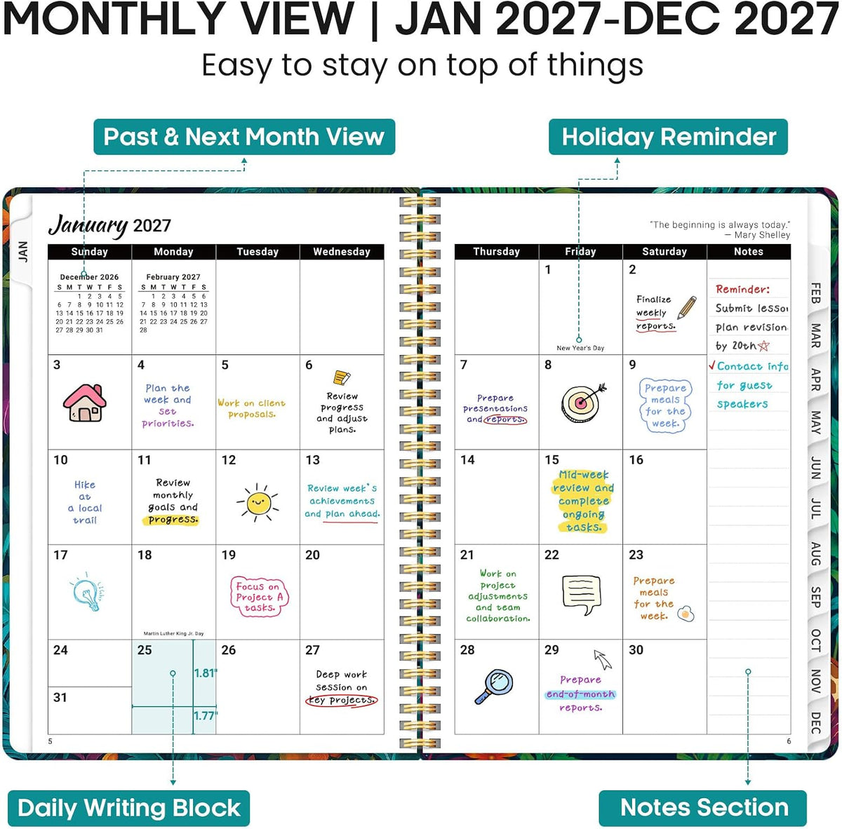 2027 Planner 8.5" x 11", Weekly & Monthly Calendar Book, Jan-Dec 2027