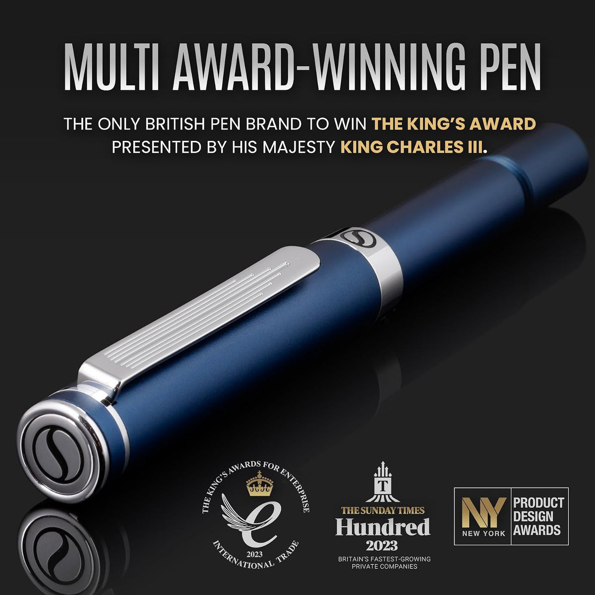 Scriveiner Blue Rollerball EDC Luxury Pen, Stunning Pocket Pen with Chrome Finish, Cool Writing Pen, Best Gift for Men & Women, German Schmidt Refill, Nice Present, Fancy Office Designer