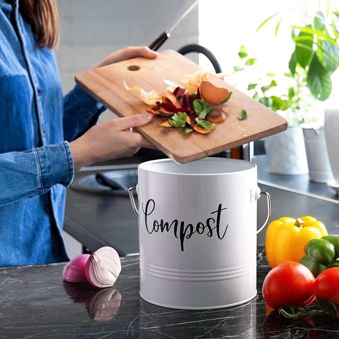 Compost Bin Kitchen, 1.3 Gallon Farmhouse Kitchen Compost Bin Countertop