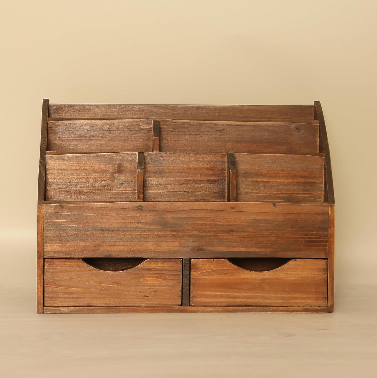 Rustic Brown Wooden Desk Organizer