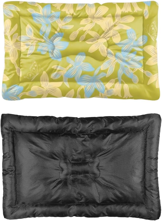 Green Blue Floral Dog Beds & Furniture Outdoor Mat for Dogs Puppy Crate Pad Dog Beds for Small Dogs Crate Washable Non-Slip Bed Bed Tear-Resistant Mat Pillow Indoor Outdoor 36X24 Inch