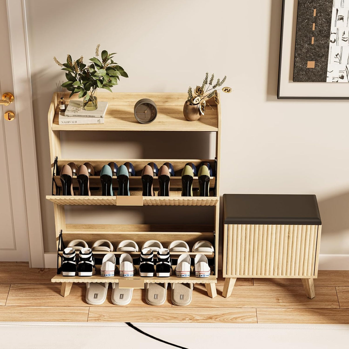 Fluted Shoe Cabinet Storage